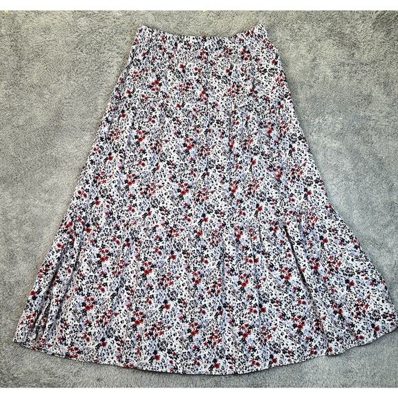BEACHLUNCHLOUNGE Tiered SKIRT‎ Pull On Petite Small Red White Blue Floral EUC - Picture 1 of 8